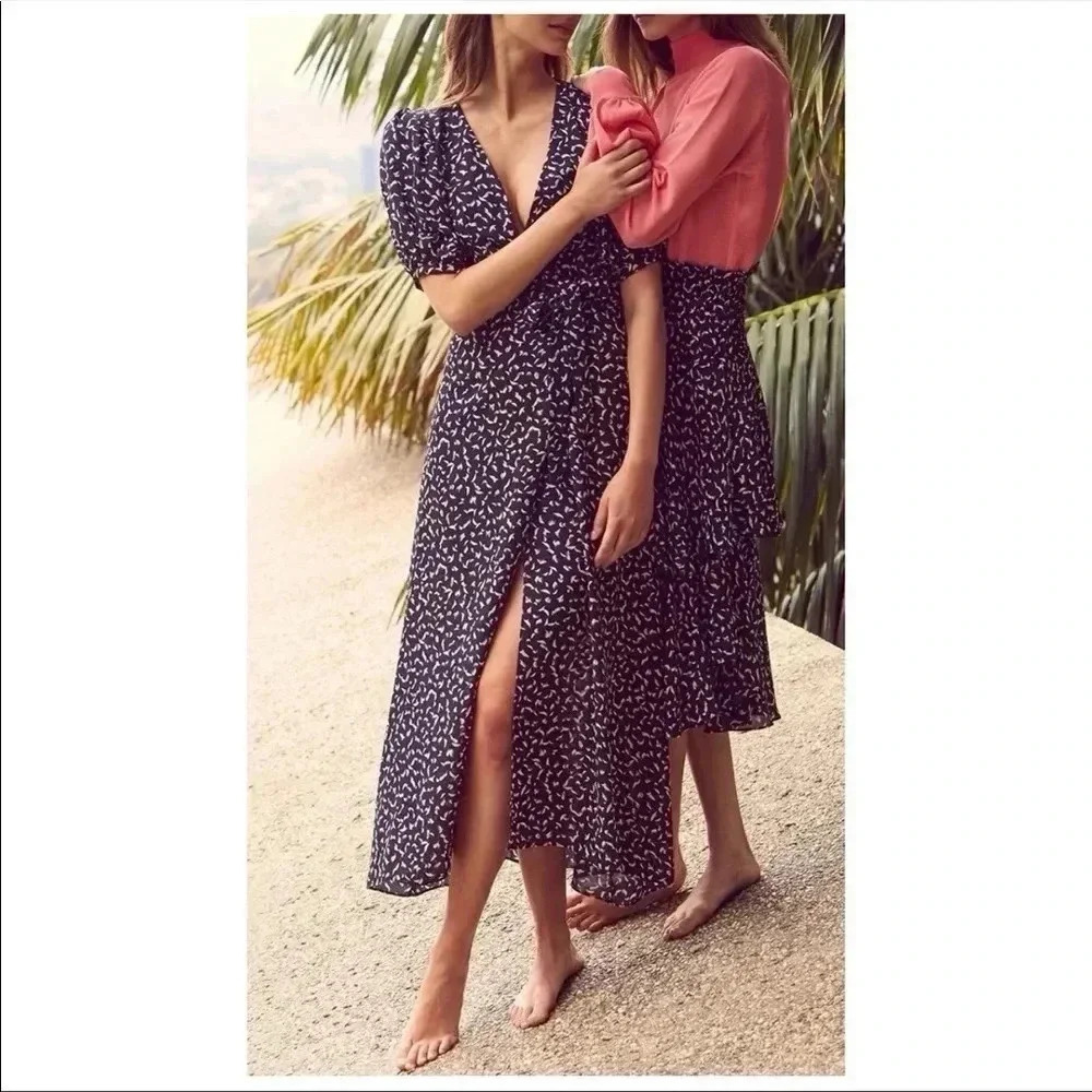 MISA Andrea Puff Sleeve Wrap Dress Size XS